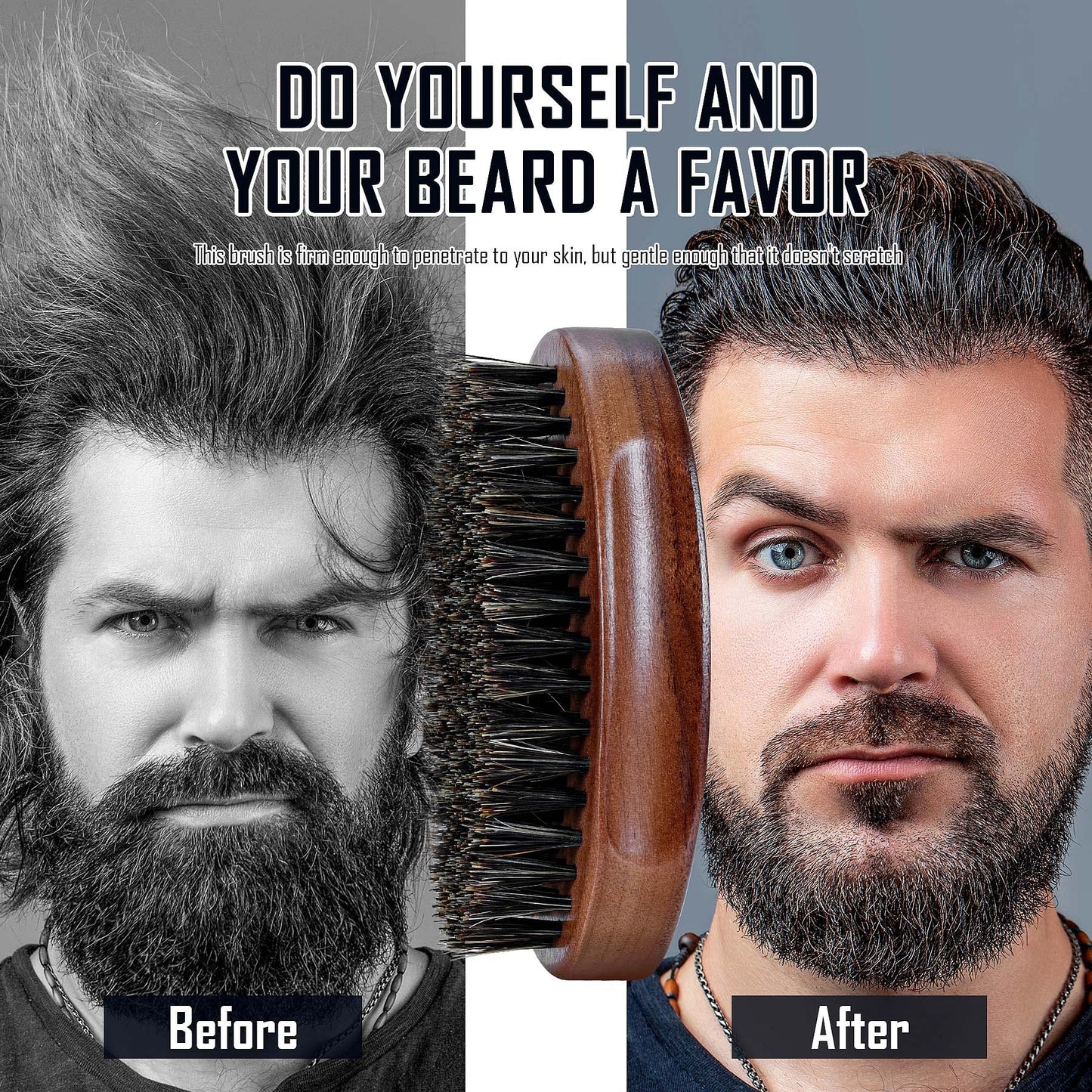 BFWood Boar Bristle Beard Brush - Black Wood Walnut Military Style, Men's Wooden Mustache Brush Beauty and Personal Care BFWood