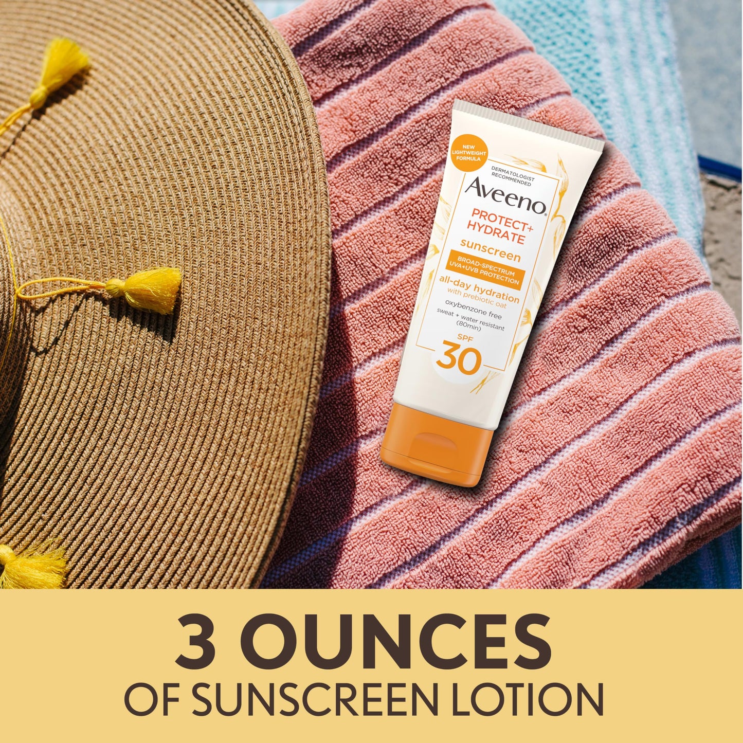 Aveeno Protect + Hydrate Moisturizing Sunscreen Lotion with Broad Spectrum SPF 30 & Prebiotic Oat, Weightless Sweat & Water-Resistant Full Body