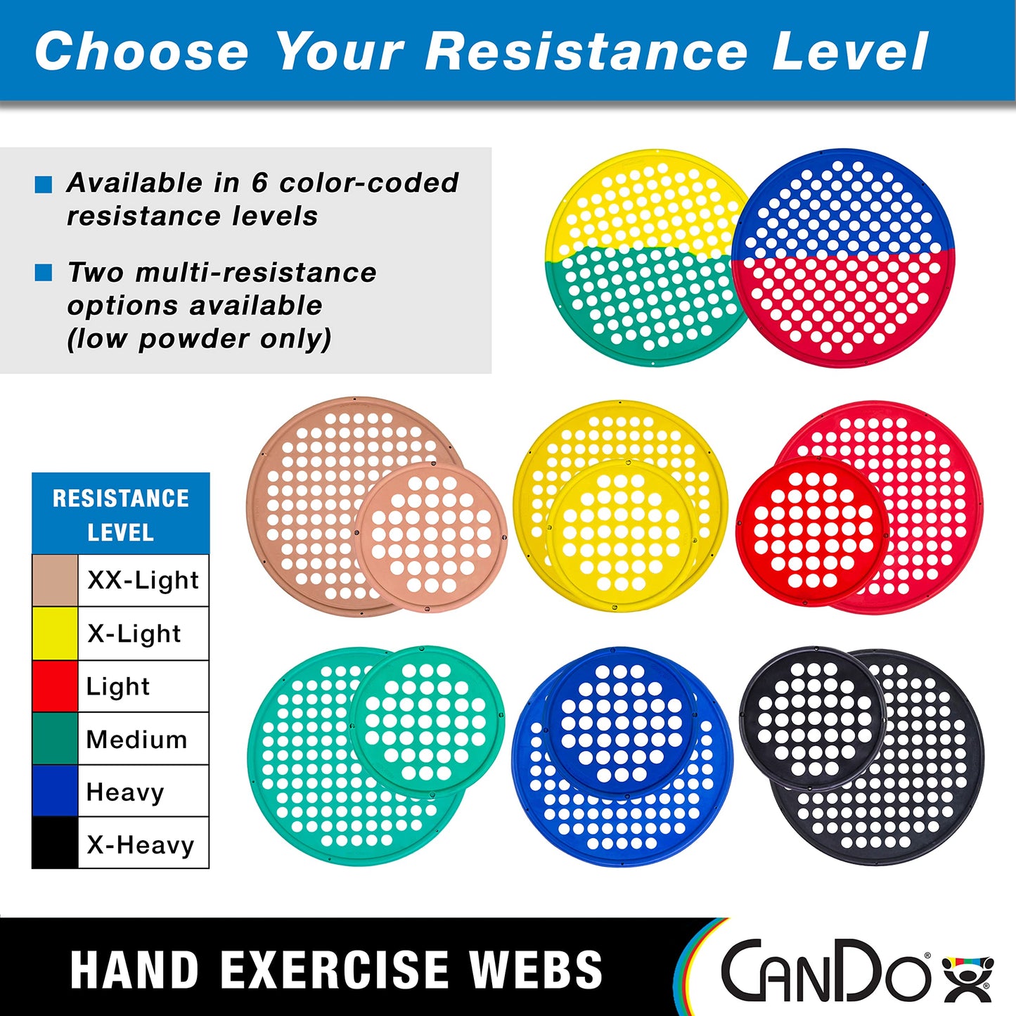 CanDo Hand Exercise Webs for Physical Therapy, Grip Strengthening, and Hand, Finger, Wrist Resistance Workouts, Portable Size, Latex Free, 14"…