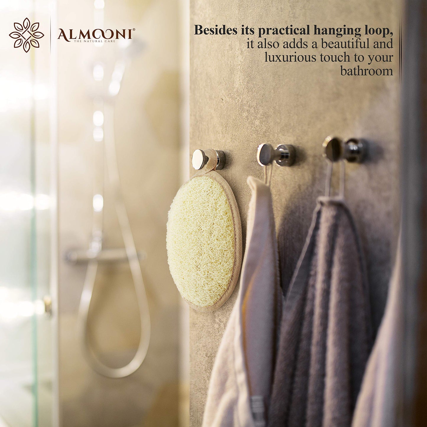 Almooni Natural Loofah Exfoliating Body Scrubber, Made with Natural Egyptian Shower Loofah Sponge, Bath Shower Loofah Sponge for Women and Men,