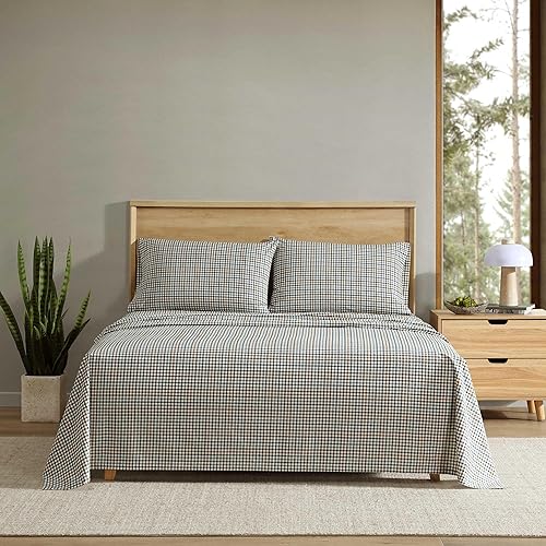 Eddie Bauer - Queen Sheet Set, Crisp & Cooling Sheets w/a Naturally Smooth Cotton Percale Lightweight Feel - Matching Pillowcases & Deep Pocket Fitted