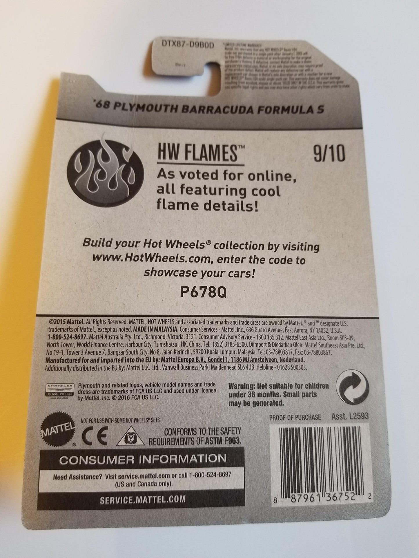 Hot Wheels 2017 ’68 Plymouth Barracuda Formula S White 87/365