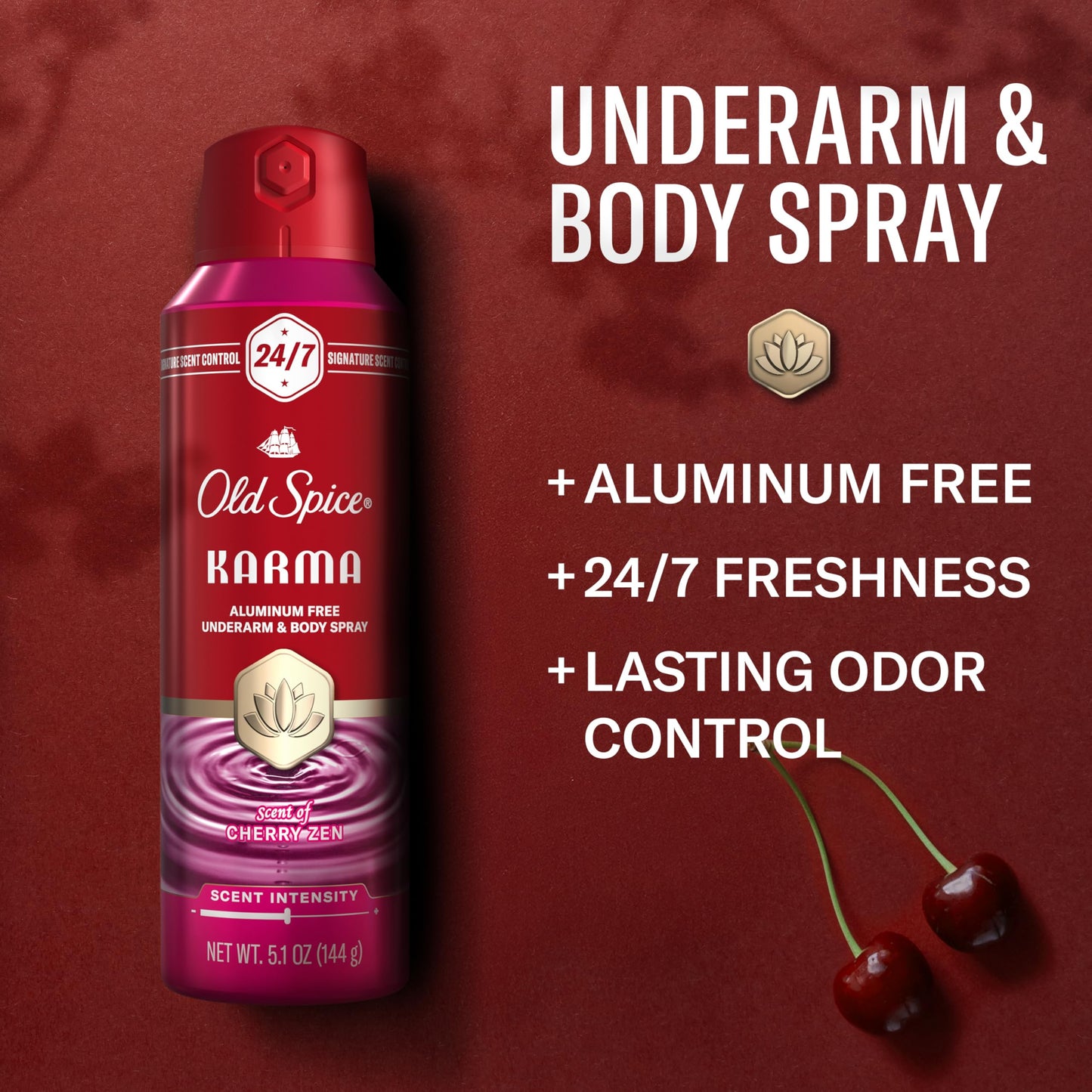 Old Spice Aluminum Free Body Spray for Men, 24/7 Signature Scent & Lasting Freshness, All-Day Odor Protection, Easy Application, Karma with Cherry Beauty and Personal Care Old Spice