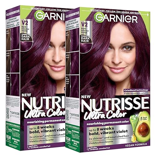 Garnier Nutrisse Ultra Color Hair Color, Permanent Hair Dye for Up to 8 Weeks of Bold, Vibrant, Fade-Resistant Results, Vegan & Cruelty-Free, V2 Dark
