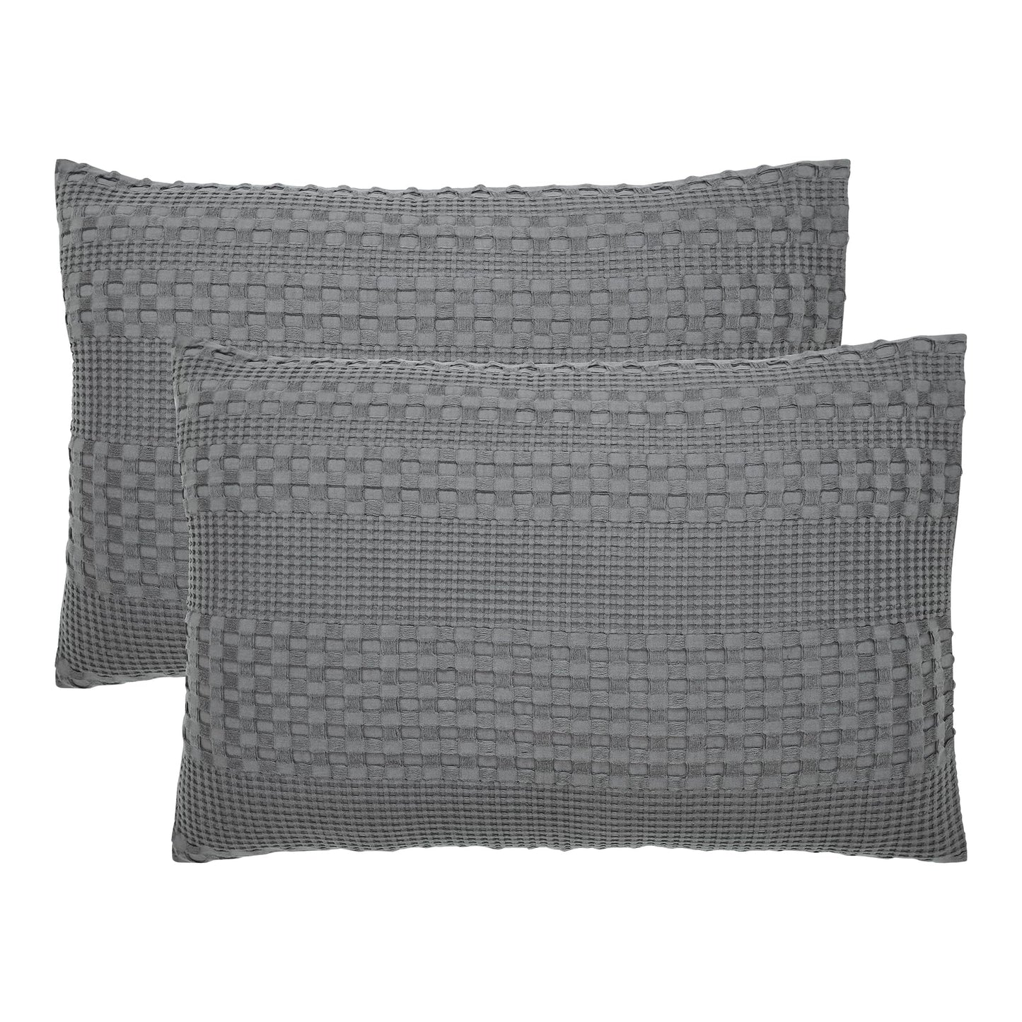 VHC Brands 100% Cotton Waffle Weave Dark Gray Queen Size Sham Set of 2 20x30, Decorative Throw Pillow Covers/Shams, Boho Farmhouse Bedroom Decor