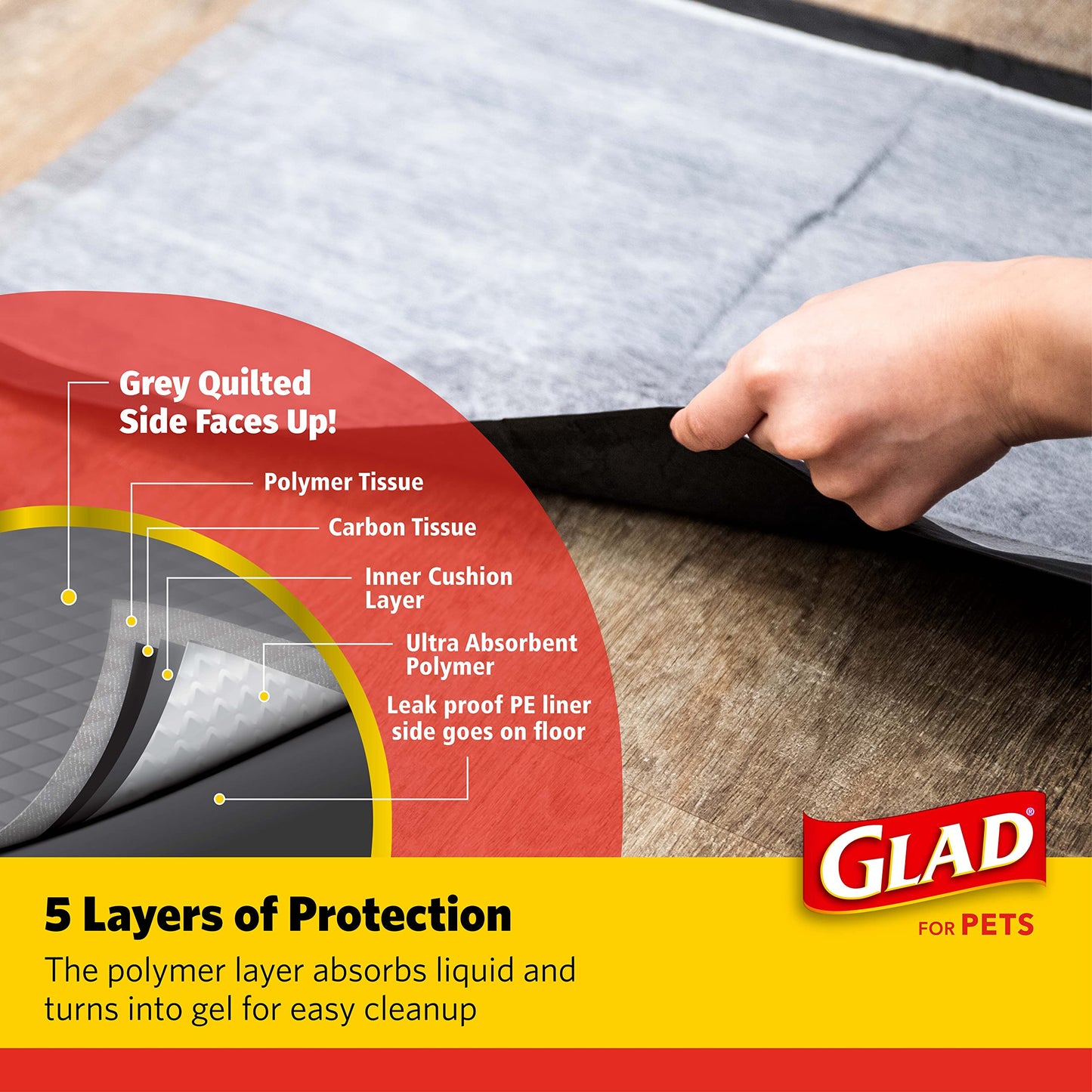 Glad for Pets Charcoal Puppy Pads 23"x23" – Activated Carbon Pee Pads Absorb & Neutralize Urine Instantly, 100 Count