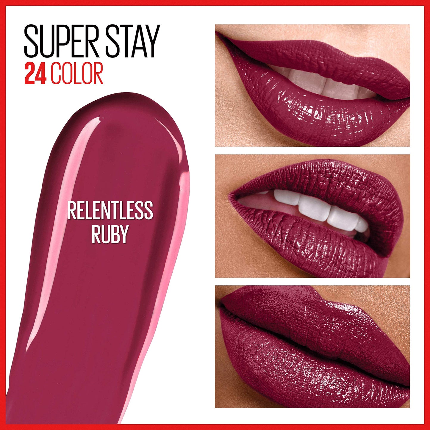 Maybelline Super Stay 24, 2-Step Liquid Lipstick Makeup, Long Lasting Highly Pigmented Color with Moisturizing Balm, Relentless Ruby, Ruby Red, 1