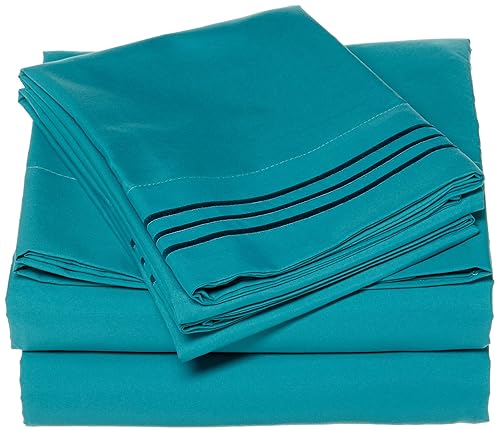 CELINE LINEN Luxurious Bed Sheets Set on Amazon 1800 Premier Hotel Quality Wrinkle Free 4-Piece Sheet Set with Deep Pockets, Full Turquoise