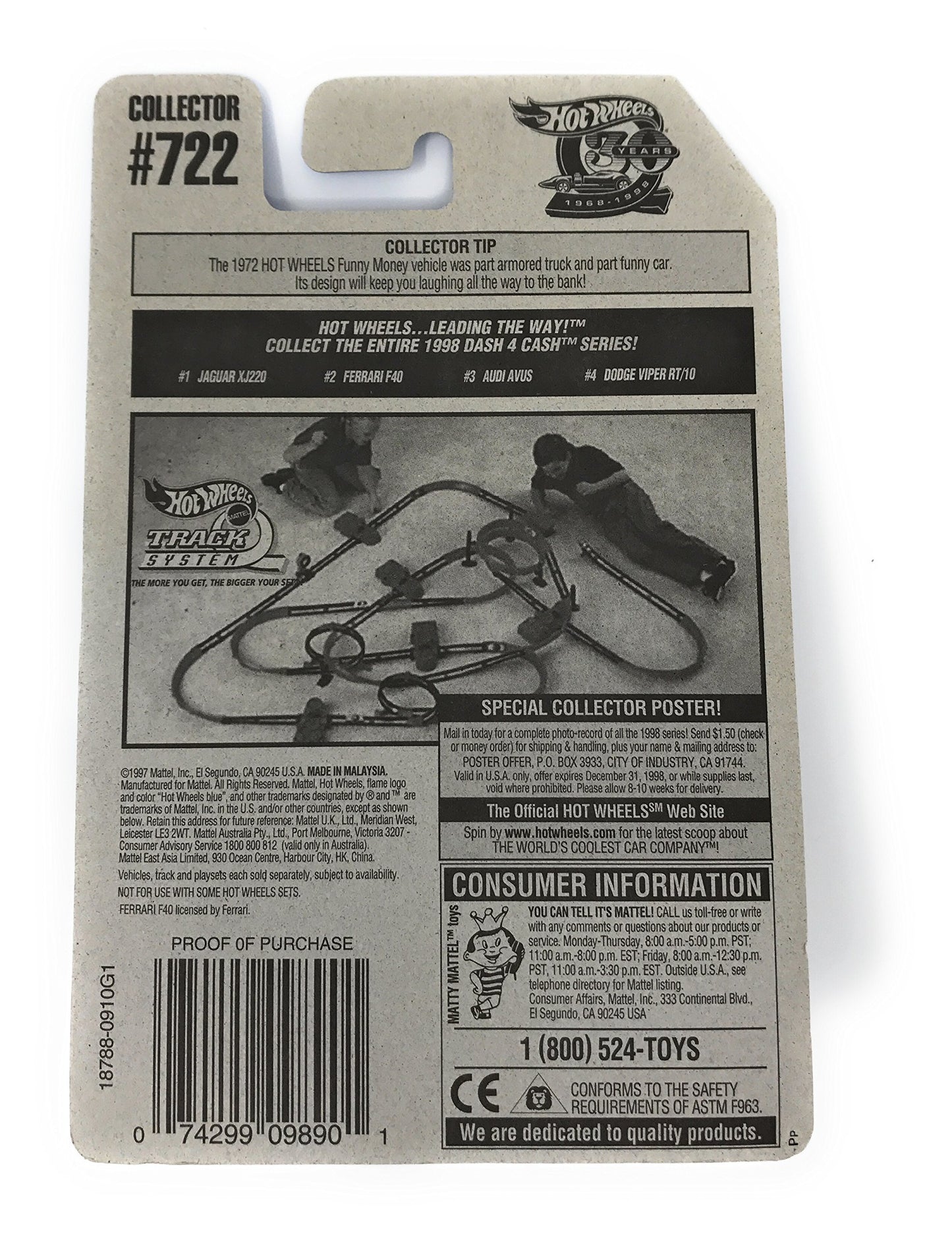 Hot Wheels - 1998 - Dash 4 Cash Series - Ferrari F40 - Gold Metallic Paint - 2 of 4 - Collector #722 - Limited Edition - Collectible 1:64 Scale