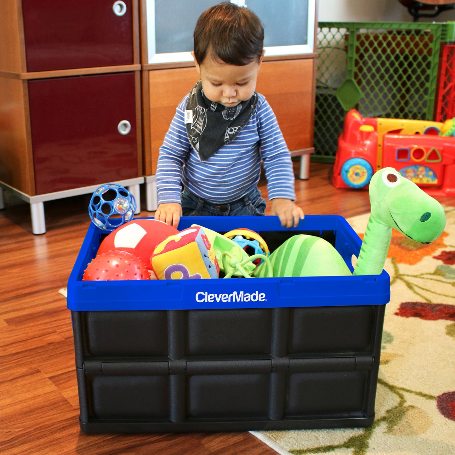 CleverMade CleverCrates 62 Liter Collapsible Storage Bin/Container: Solid Wall Utility Basket/Tote, Black