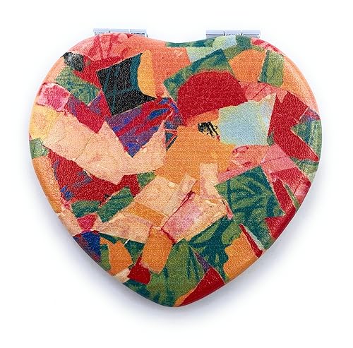Aeisage Compact Mirror Heart Shape Pocket Mirror Floral Purse Mirror Small Travel Mirror Abstractive Art Print Meaningful Gift for Women