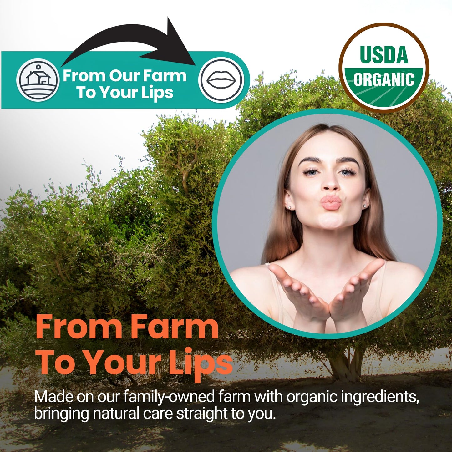 Desert Oasis Skincare | USDA Organic Orange Lip Balm - 70% Jojoba Oil with Beeswax - Natural Orange Essential Oil - Nourishes & Softens Dry Lips