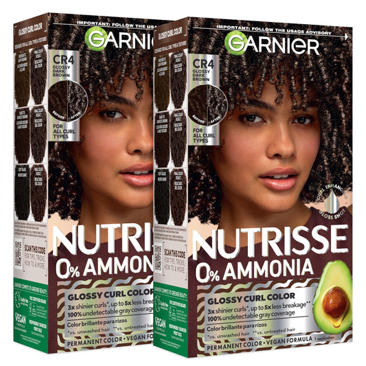 Garnier Nutrisse 0% Ammonia Glossy Curl Color Permanent Hair Dye for Curls, Vegan Color For 100% Gray Coverage, Curl-Protecting Formula with Enhancing Beauty & Personal Care Garnier