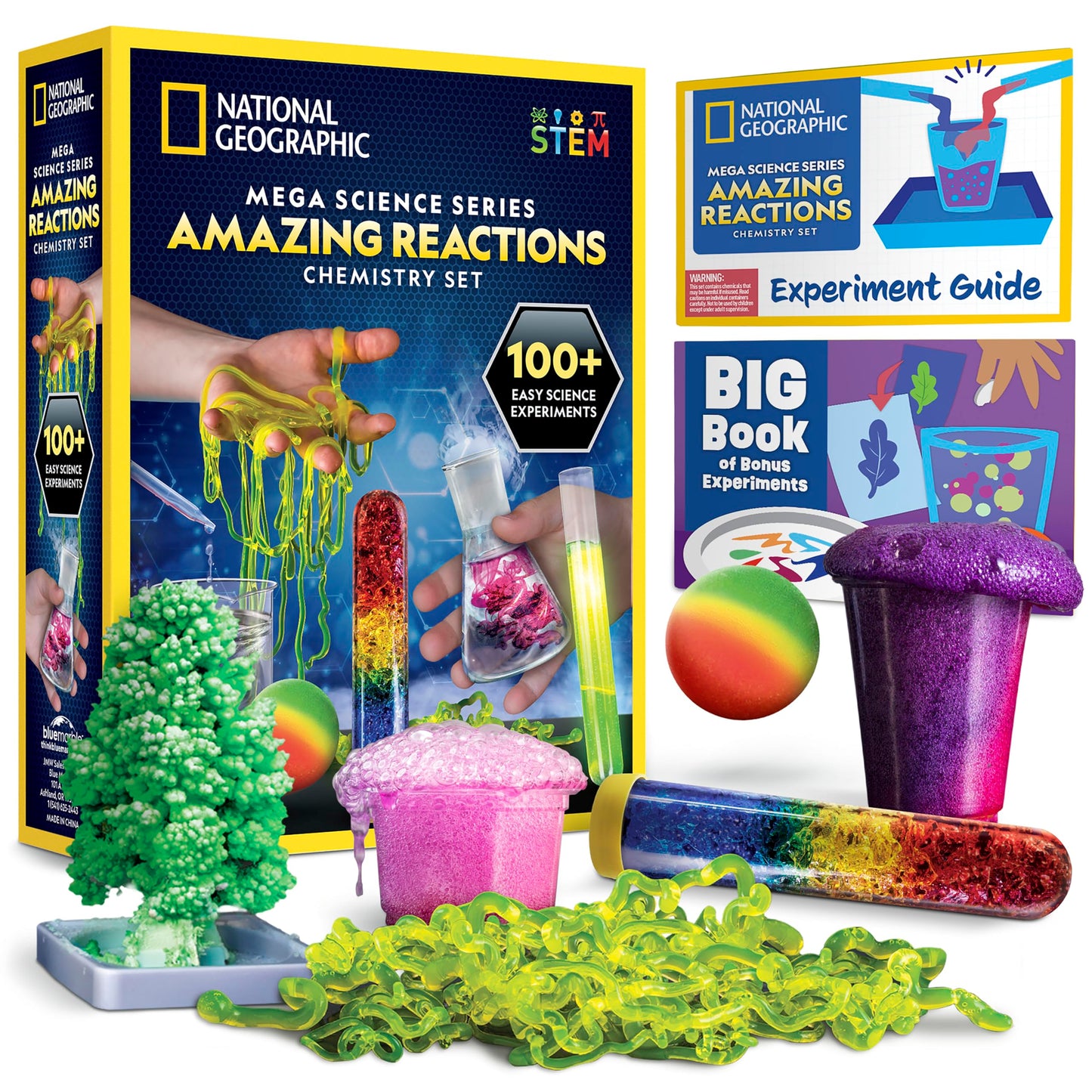 NATIONAL GEOGRAPHIC Amazing Chemistry Set – 100+ Science Experiments, Crystal Growing & Reactions, STEM Chemistry Kit for Kids, Boys & Girls
