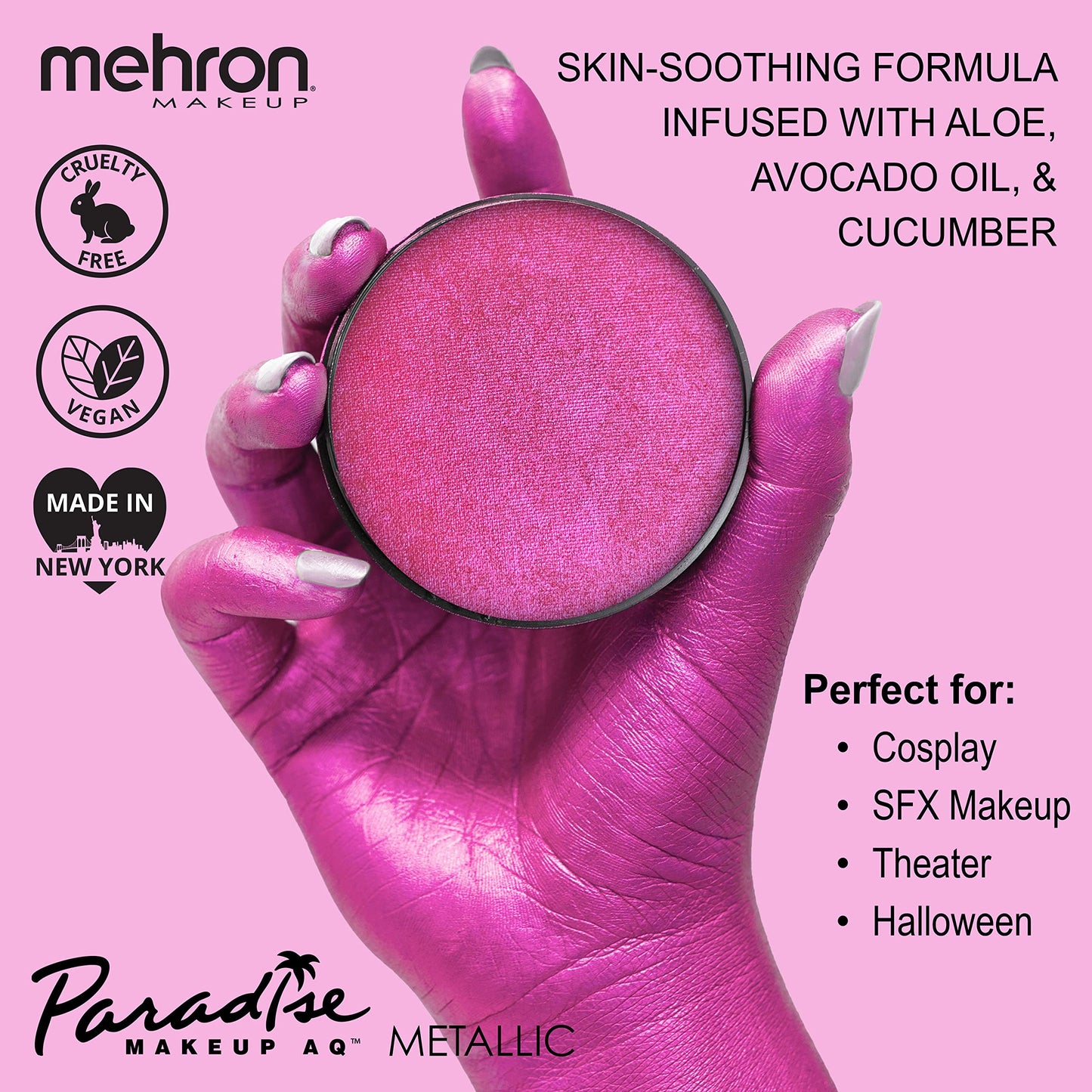Mehron Paradise FX Metallics - Metallic Fuchsia 1.4 oz | Professional Water Activated Shimmering Metallic Paint for Raves, Costumes, Special Effects