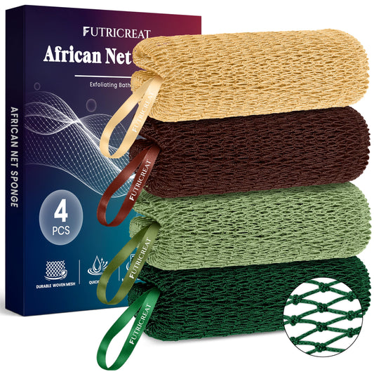4 Pack African Net Sponge Authentic, Exfoliating Washcloth, Body & Back Scrubber, Better Alternative to Traditional Loofahs, Perfect for Daily Shower Beauty and Personal Care FUTRICREAT Default Title