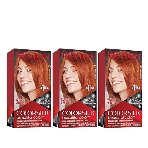 Revlon Permanent Hair Color, Permanent Hair Dye, Colorsilk with 100% Gray Coverage, Ammonia-Free, Keratin and Amino Acids, 45 Bright Auburn, 4.4 Oz