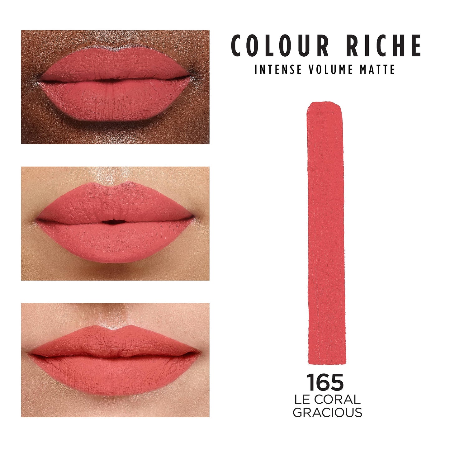L'Oreal Paris Colour Riche Intense Volume Matte Lipstick, Lip Makeup Infused with Hyaluronic Acid for up to 16HR Wear, Le Coral Gracious, 0.06 Oz