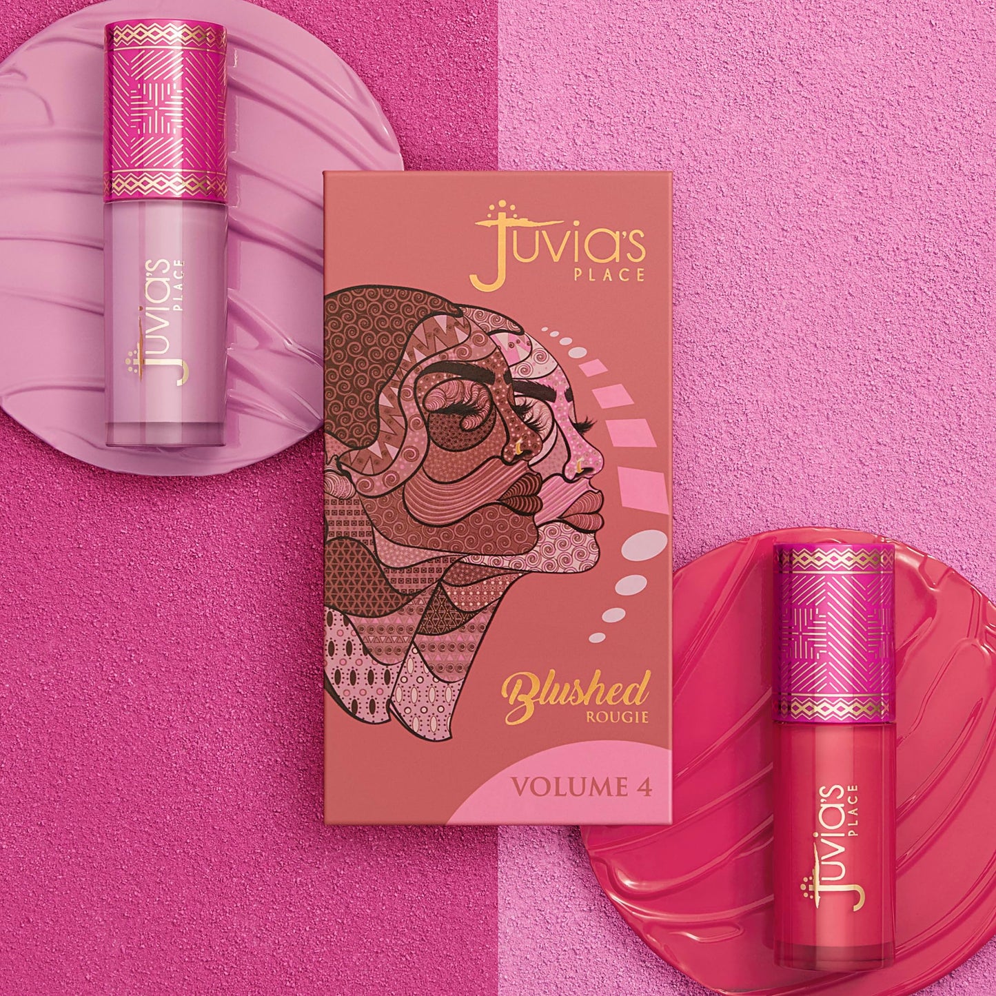 Juvia's Place Blushed Duo Blush Volume4 - Two Tone Pigmented Buildable Pressed Mineral Powder - Rosy Natural Cheeks Matte Fresh Finish for All Skin