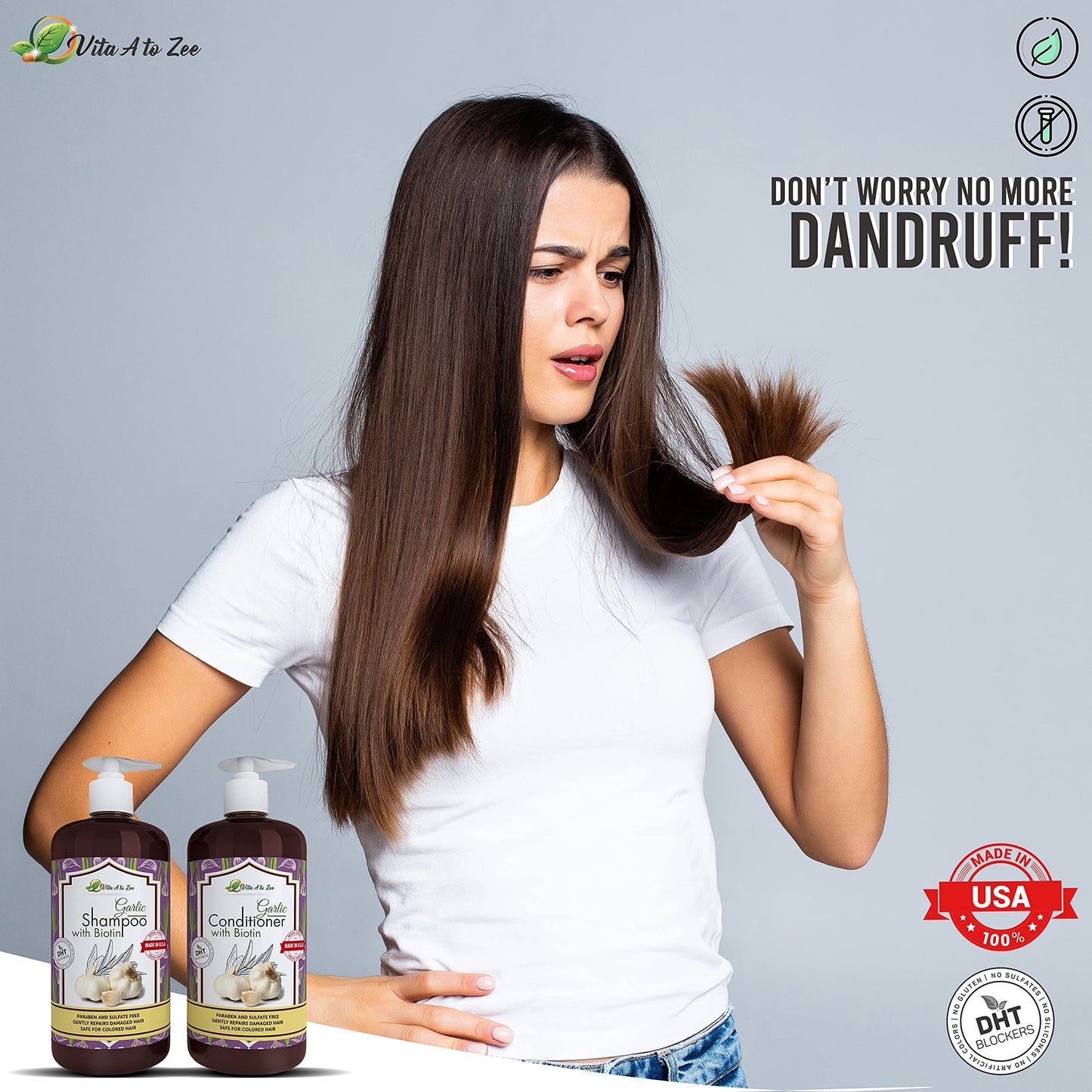 Vita A to Zee Garlic Hair Shampoo & Conditioner with Anti DHT Blocker - Garlic Natural Hair Treatment for Hair Growth, Loss, Thinning & Itchy Scalp