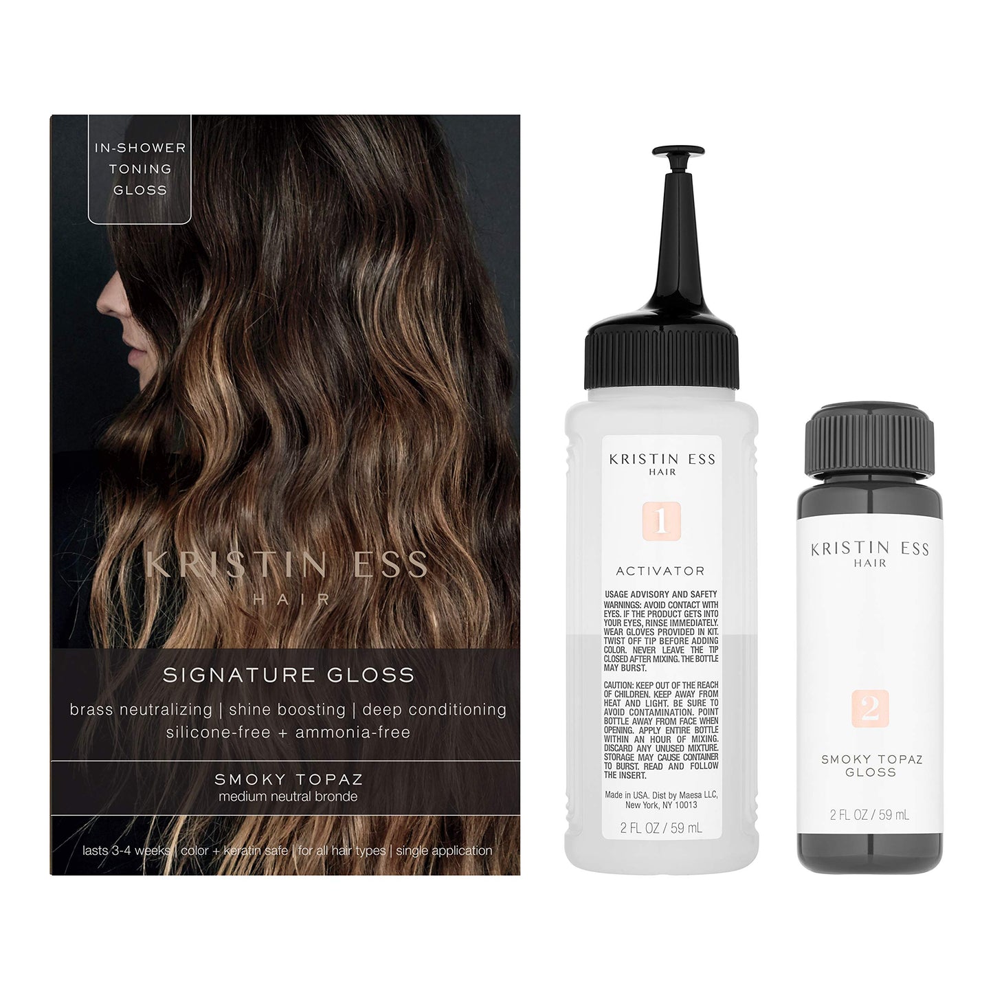Kristin Ess Hair Gloss in Smokey Topaz Medium Neutral Blonde - 4 Wk Semi Permanent Hair Dye Glaze - Color Depositing Conditioner & Toner for Vibrant