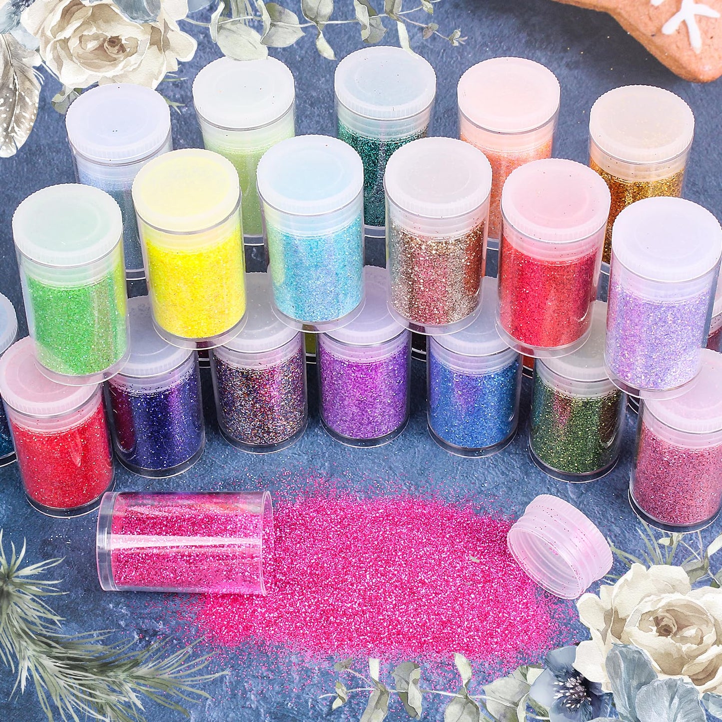 Ultra Fine Glitter for Nails, Set of 45 Colors, Extra Fine Resin Glitter Powder, Holographic & Iridescent Glitter for Epoxy Resin, Body Glitter