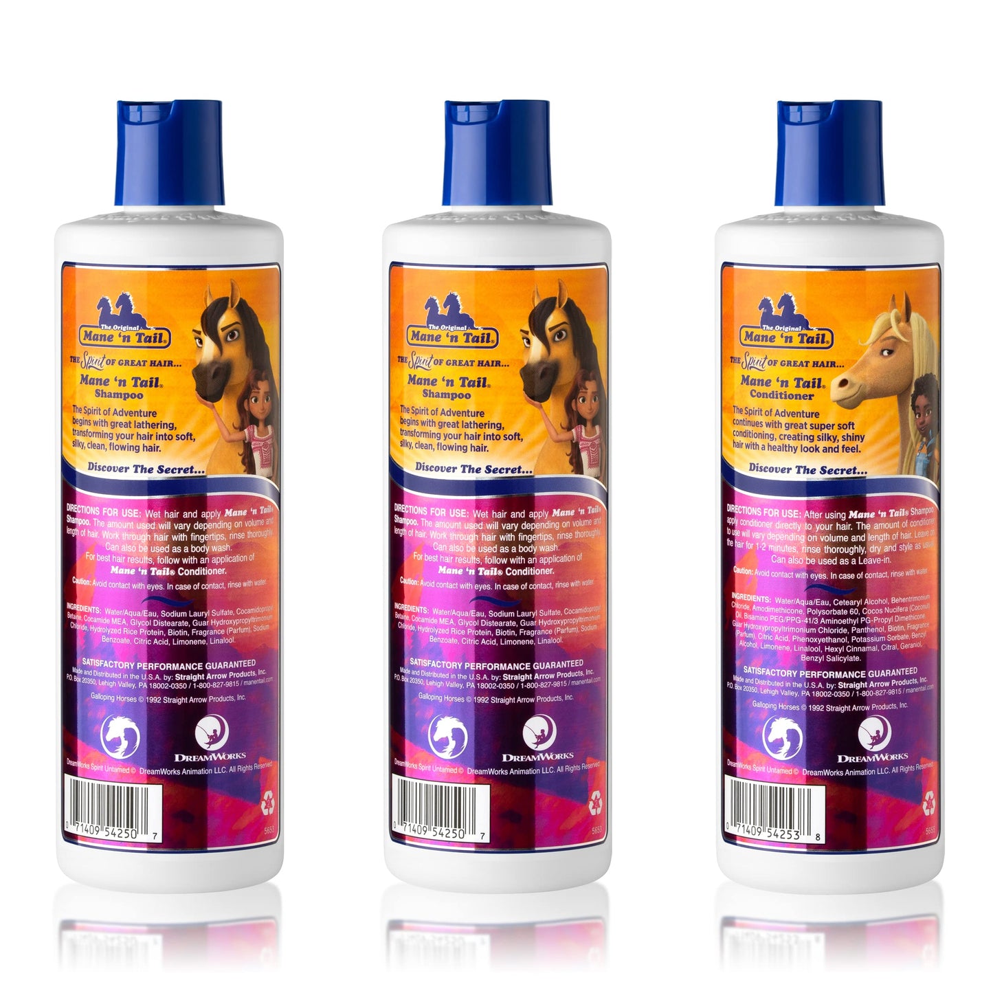 Mane 'n Tail Spirit Untamed Shampoo (2-Pack) & Conditioner (1-Pack) - Caramel Apple Scented, Gentle Coconut Oil Formula for Soft, Silky Hair (11.02 oz