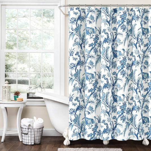 Lush Decor Dolores Shower Curtain 72" W x 72" L Blue - Floral Shower Curtains for Bathroom - Fabric Bathroom Curtain - Maximalist Decor