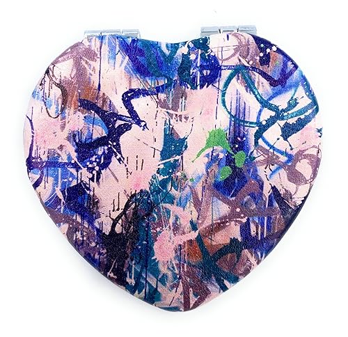 Aeisage Heart Mirror - Compact Blue Pocket Mirror, Mini Size Travel Mirror, Folding Heart Shape Mirror - Unique Gift for Her