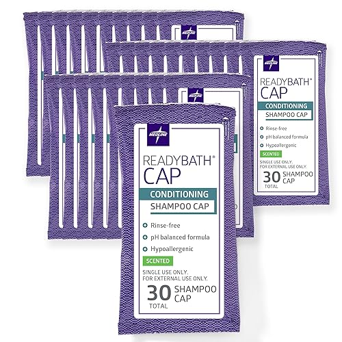 Medline ReadyBath Scented Rinse-Free Shampoo Cap with Conditioner, 30 Count