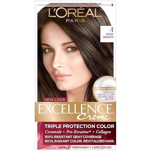L'Oreal Paris Excellence Triple Protection Permanent Hair Color Creme, Dark Brown [4] 1 ea (Pack of 4)