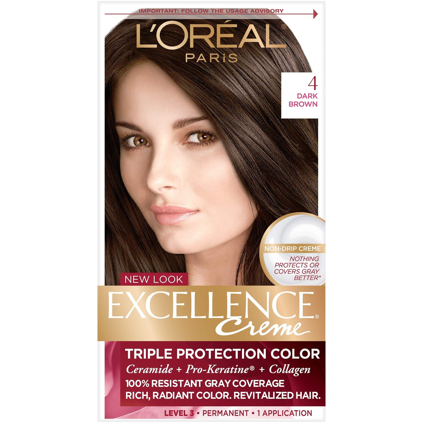 L'Oreal Paris Excellence Triple Protection Permanent Hair Color Creme, Dark Brown [4] 1 ea (Pack of 5)