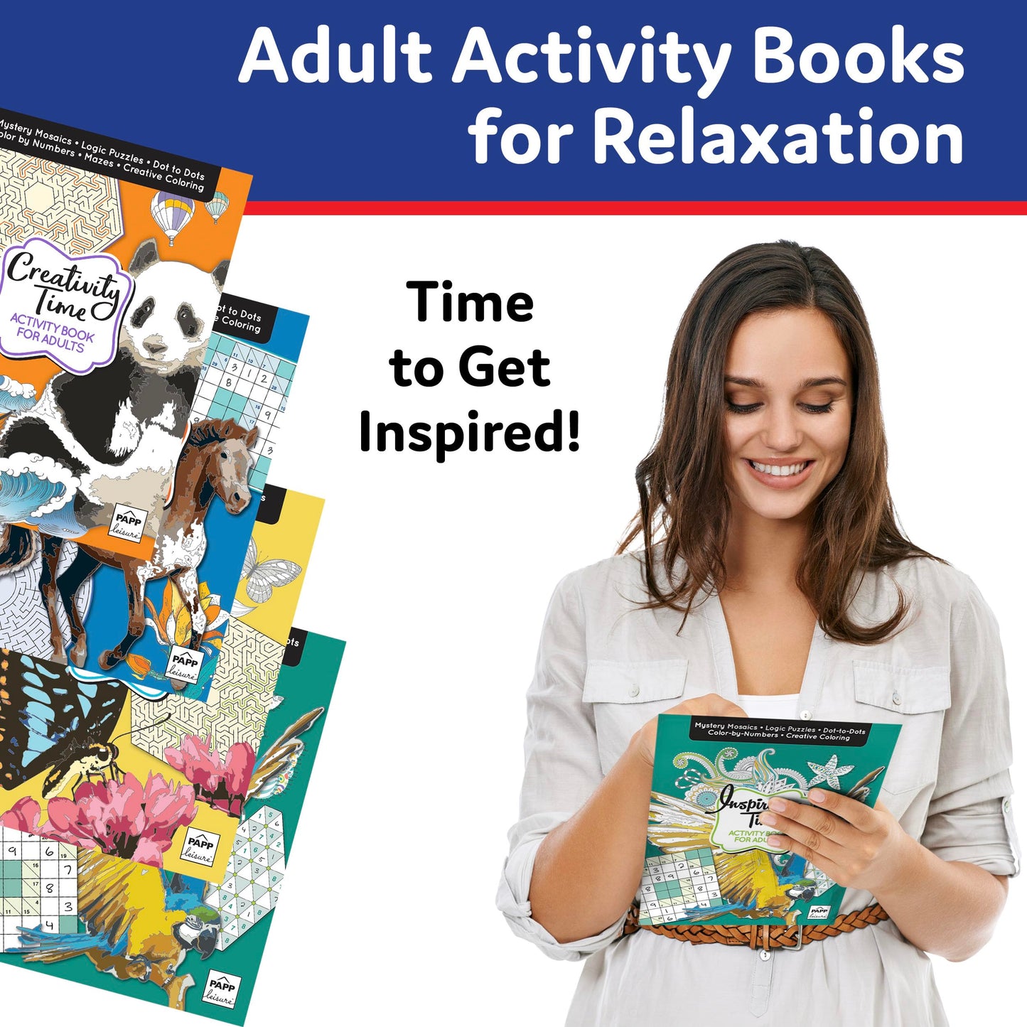 Activity Books for Adults – 4-Volume Set with 100+ Pages of Stress-Relief Puzzles: Sudoku, Color by Number, Mosaics & Inspirational Quotes