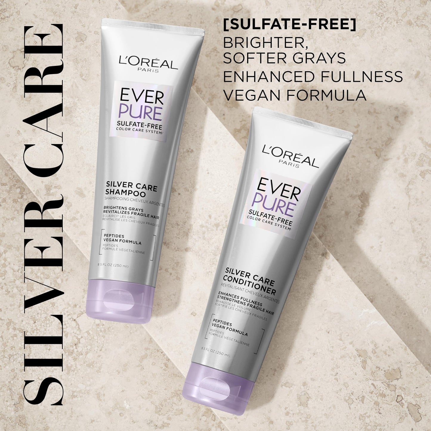 L'Oreal Paris EverPure Silver Care Sulfate Free Conditioner, Brightening and Nourishing Hair Care for Gray and Silver Hair, Vegan Formula