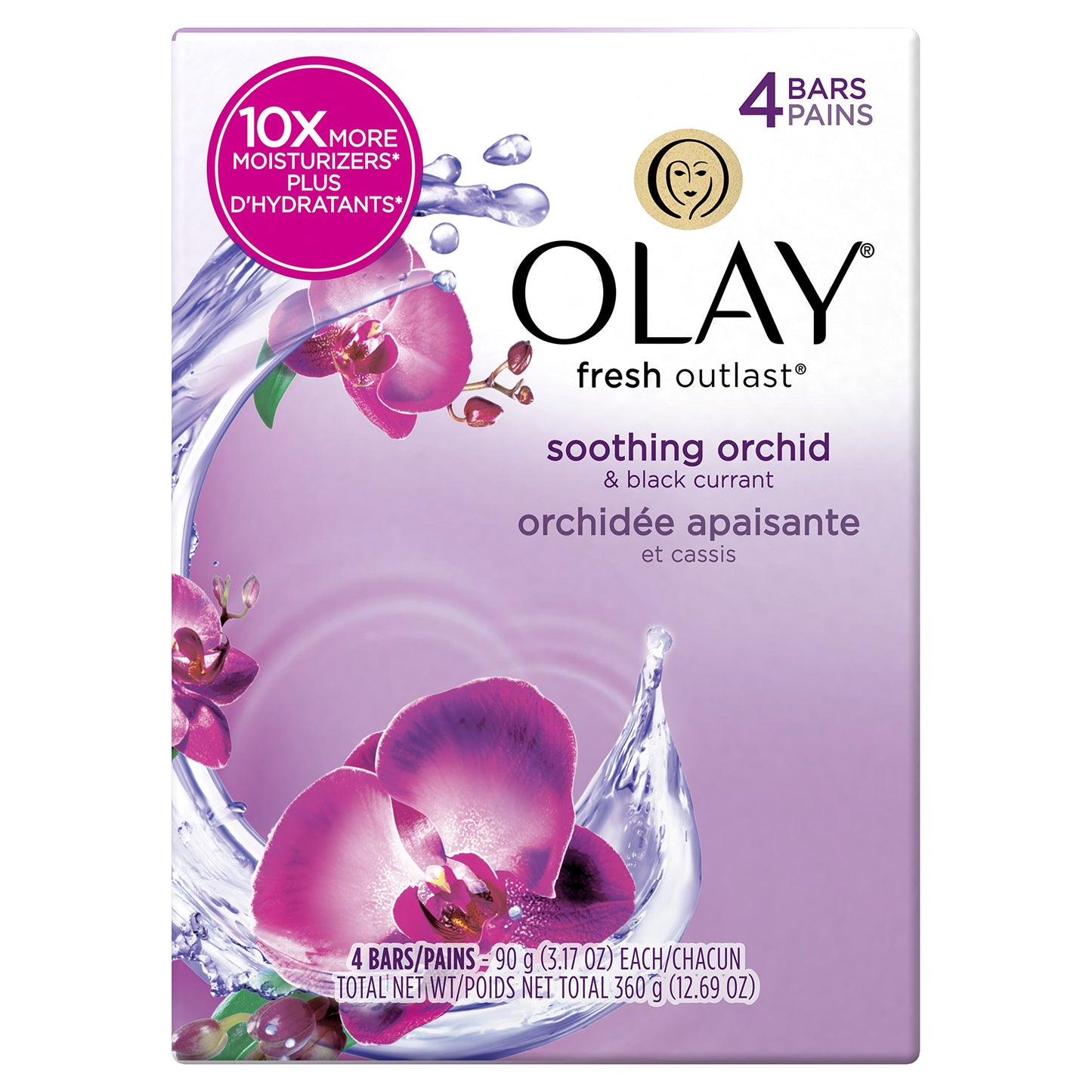 Olay Fresh Outlast Soothing Currant Beauty Bar, Orchid and Black, 4 Count, Packaging May Vary
