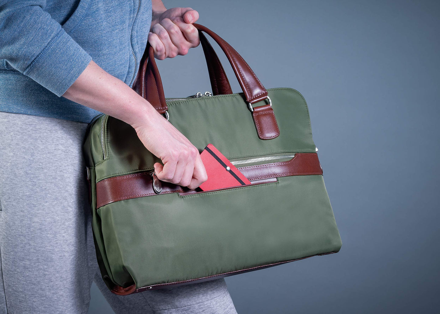 McKleinUSA N Series Hartford Nano Tech-Light Nylon with Leather Trim Nylon Dual Compartment Briefcase Green (18581) One Size