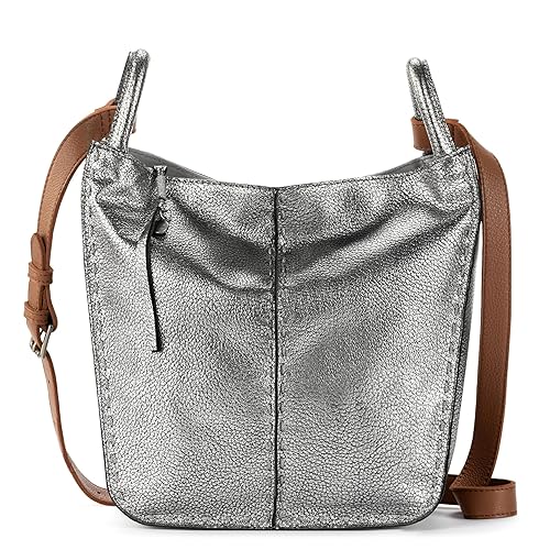 The Sak Los Feliz Crossbody Bag in Leather, Large, Lined Purse with Single Adjustable Shoulder Strap, Dark Silver