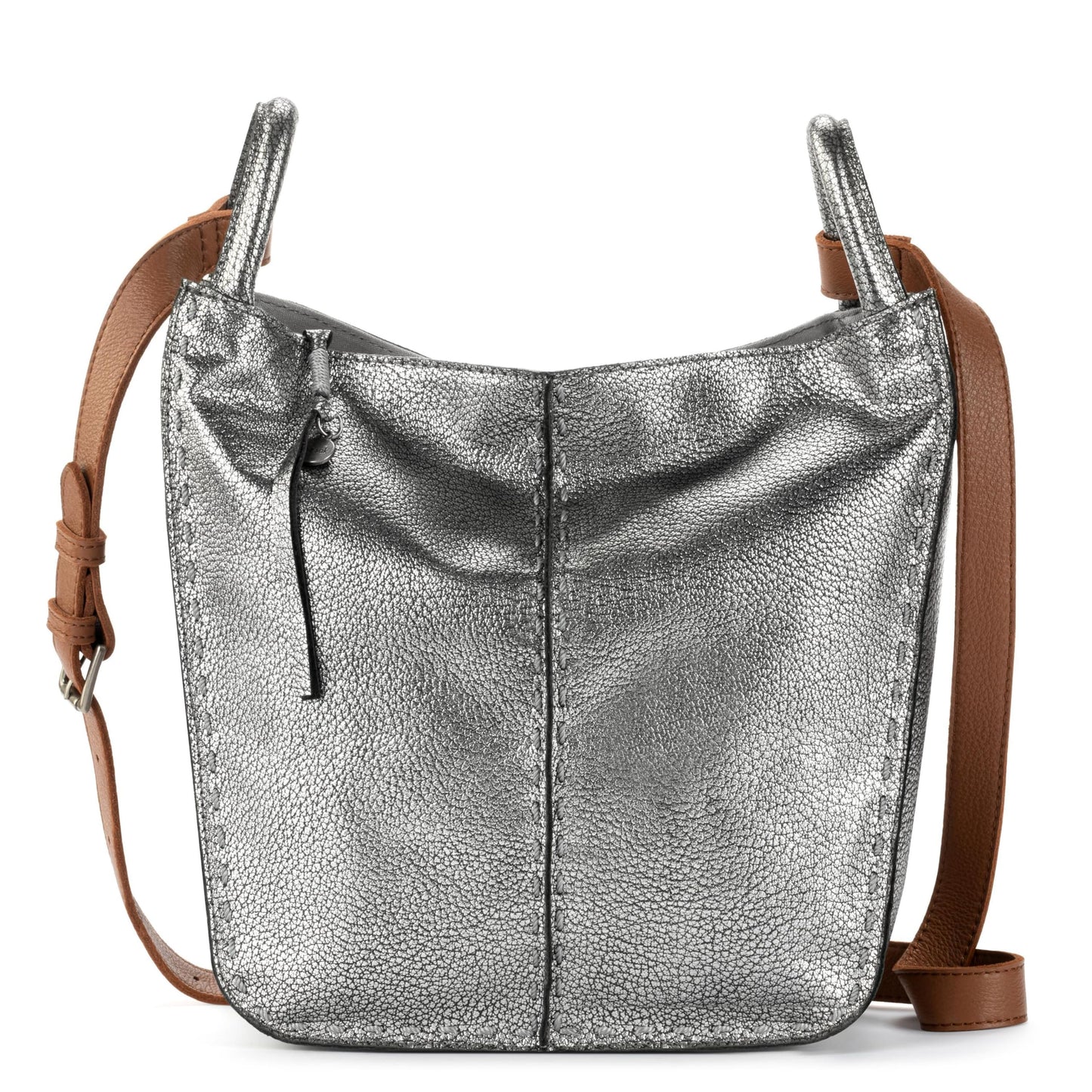 The Sak Los Feliz Crossbody Bag in Leather, Large, Lined Purse with Single Adjustable Shoulder Strap, Dark Silver