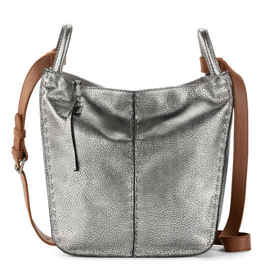 The Sak Los Feliz Crossbody Bag in Leather, Large, Lined Purse with Single Adjustable Shoulder Strap, Dark Silver