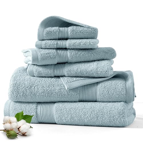Lux Decor 6 Pack Bath Towel Set - 525 GSM 100% Cotton, Zero Twist Weave, Soft & Absorbent - 2 Bath Towels, 2 Hand Towels, 2 Washcloths, Bathroom…