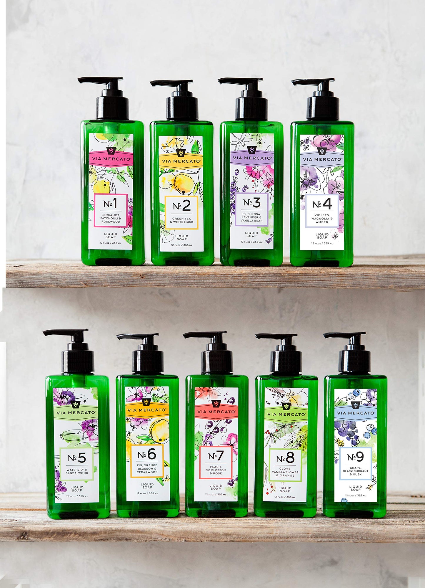 Via Mercato Liquid Soap, Shea Butter Enriched (12 oz), No. 1 - Bergamot, Patchouli & Rosewood
