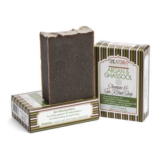 Shea Terra Organics Herbal Hair Care - Argan and Ghassool Shampoo and Spa Bar| All-Natural Strengthening and Conditioning Hair Shampoo for Healthy