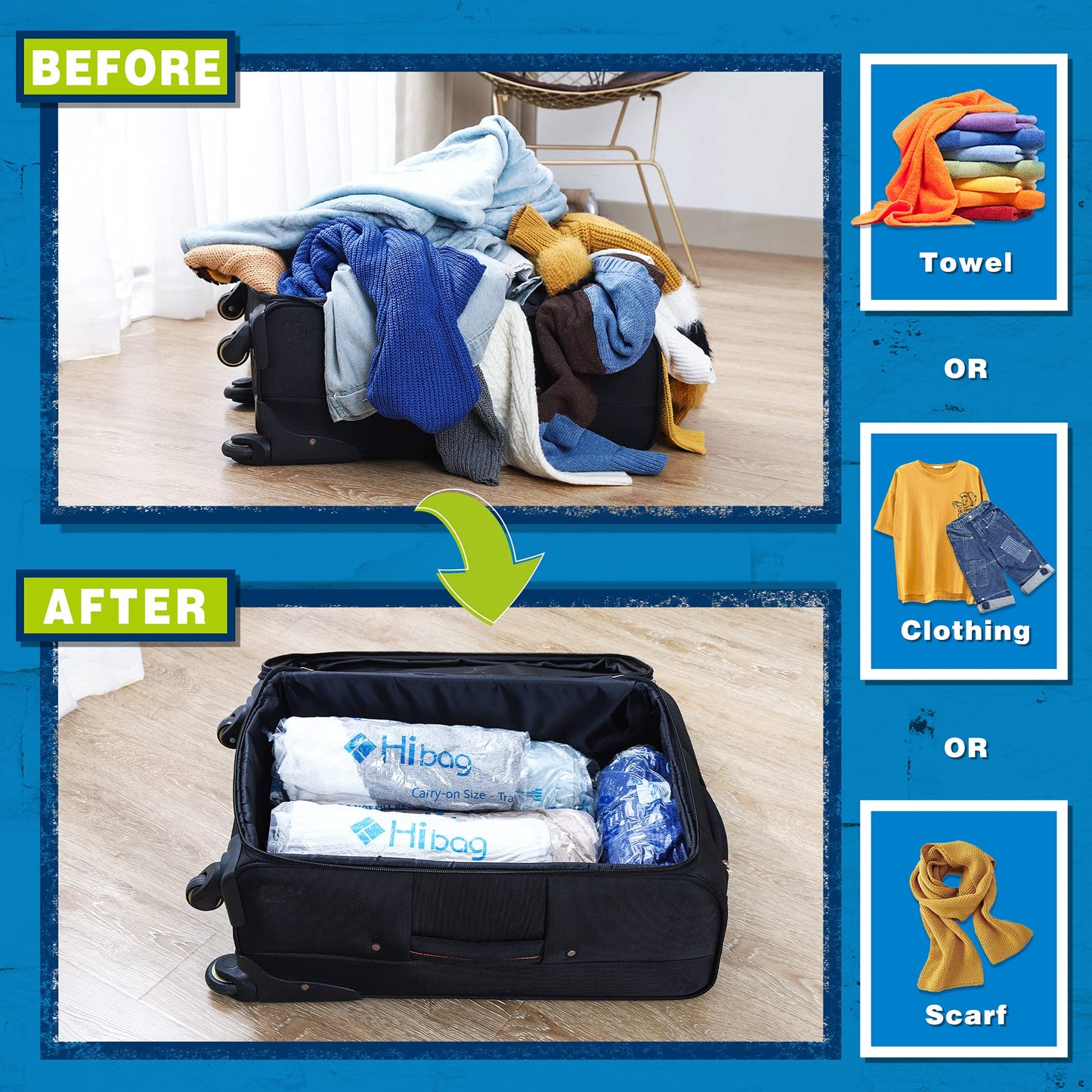 12 Compression Bags for Travel – Vacuum Packing Space Saver Bags for Luggage & Cruise Essentials (12 Pack Travel Bags)