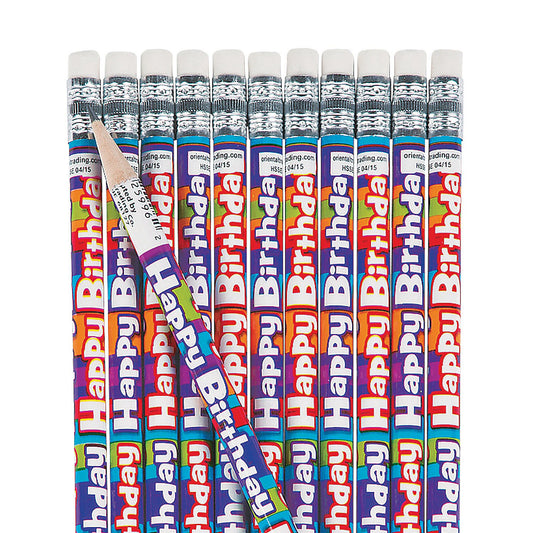 Fun Express Happy Birthday Pencils - Bulk set of 24 for Teachers and Students - Classroom Supplies, Rewards, Handouts and Party Favors