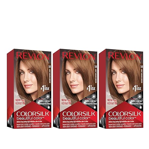 Revlon Colorsilk Beautiful Color, Permanent Hair Dye with Keratin, 100% Gray Coverage, Ammonia Free, 53 Light Golden Brown (Pack of 3)