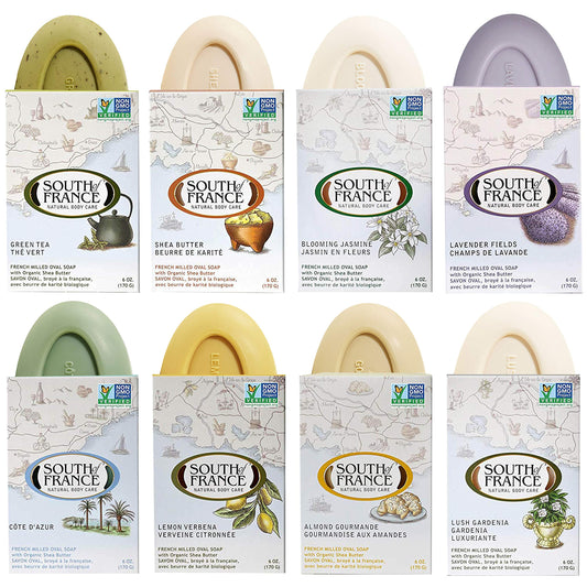 South Of France Natural Body Care Triple Milled Large 6OZ Bar Soap (Variety Pack 1, 8 Bars)