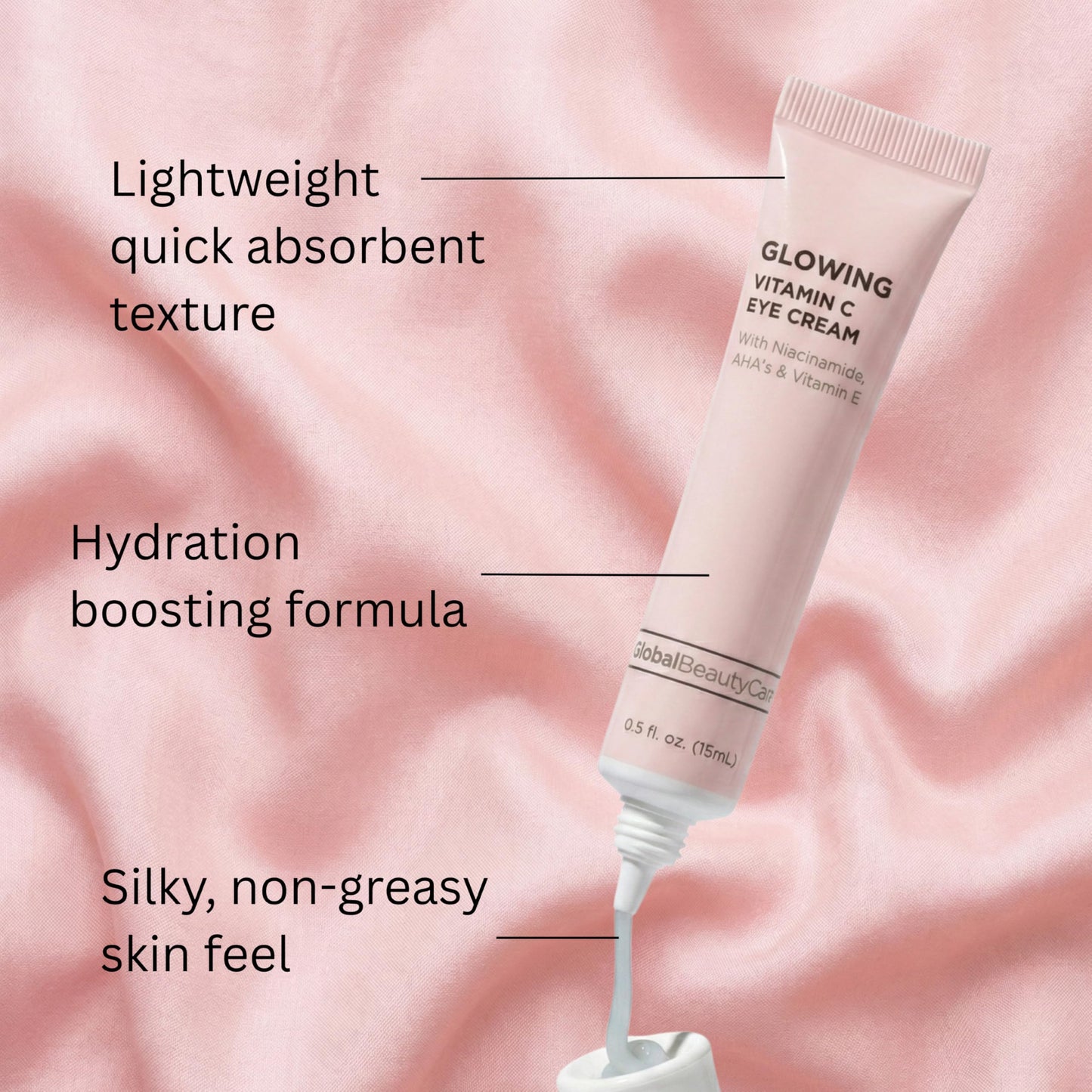 Global Beauty Care Glowing Vitamin C Eye Cream - Radiant Under Eye Treatment to Support Smooth Looking Skin with Niacinamide, AHA & Vitamin E