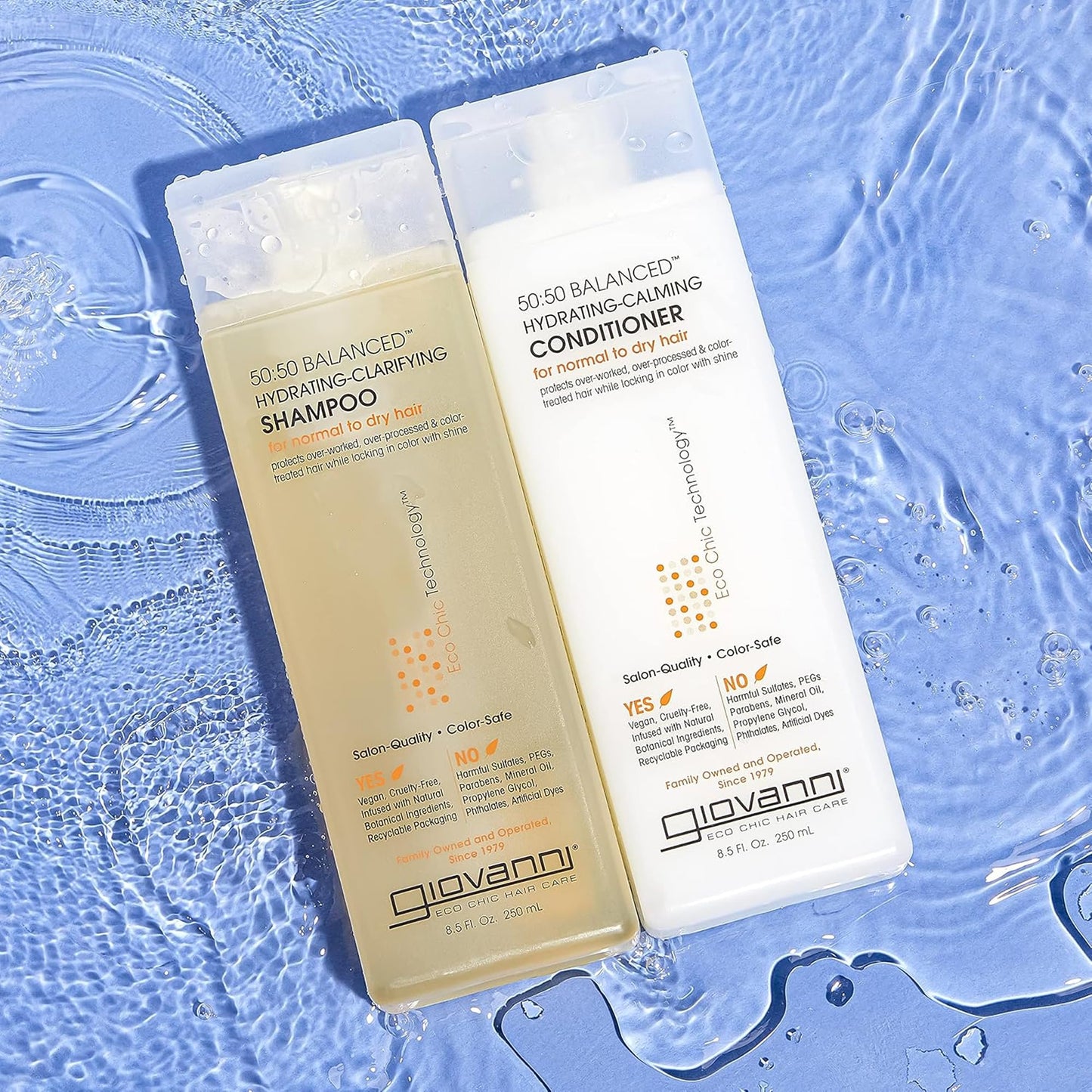 GIOVANNI Eco Chic 50:50 Travel Size Hydrating Shampoo & Conditioner Set - Leaves Hair pH Balanced for Over-Processed Hair, Moisturizes & Protects