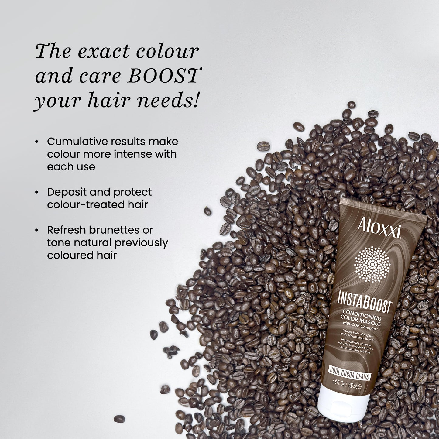 ALOXXI InstaBoost Conditioning Color Mask in Cool Cocoa Beans, Deposits Dark Brown Color and Deeply Conditions Hair, 6.8 Fl Oz