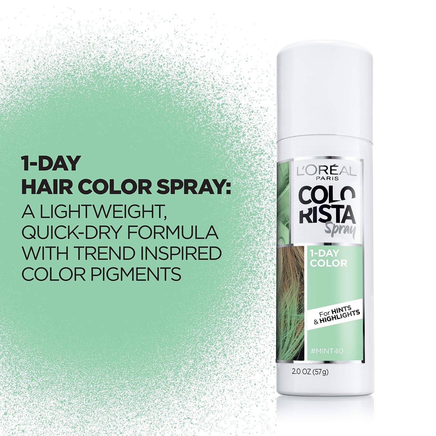 L'Oreal Paris Colorista 1-Day Washable Temporary Hair Color Spray, Mint, 2 Ounces